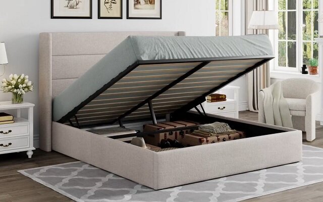 storage wingback bed