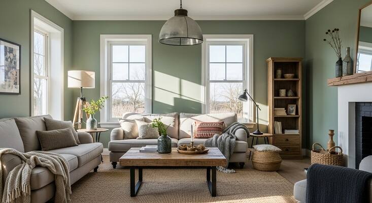 Maximize Natural Light in Rustic Sage Green Living Room